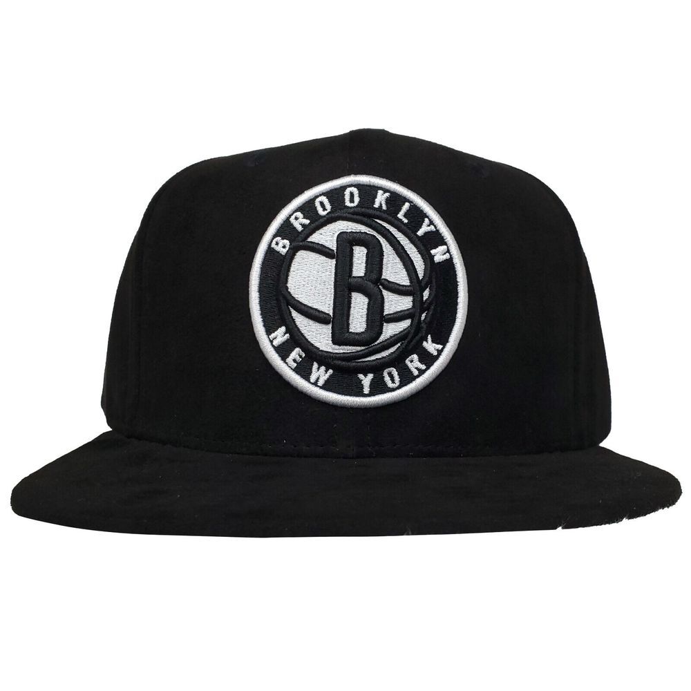 Brooklyn Nets Mitchell & Ness NBA Snapback Hat Cap 3D Logo Black Faux Suede NWT